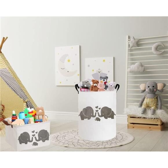 Rectangular Baby Storage Basket,Elephant Storage Bins with Handles for Nursery - Picture 2 of 6